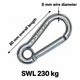 Carabiner Hook with Enclosed Eye - Tested - Anti-Snagging - AISI 316 Stainless Steel