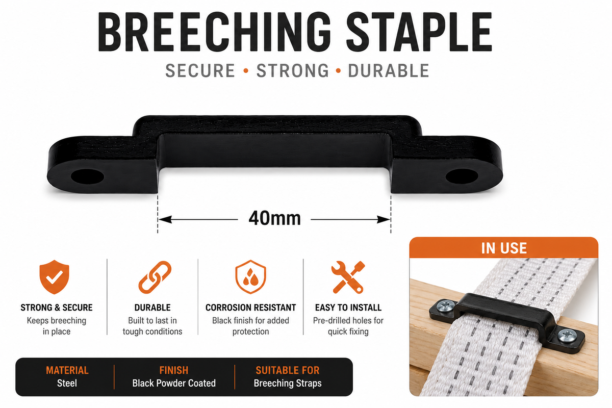 Breeching Staple x 40mm id Black plastic