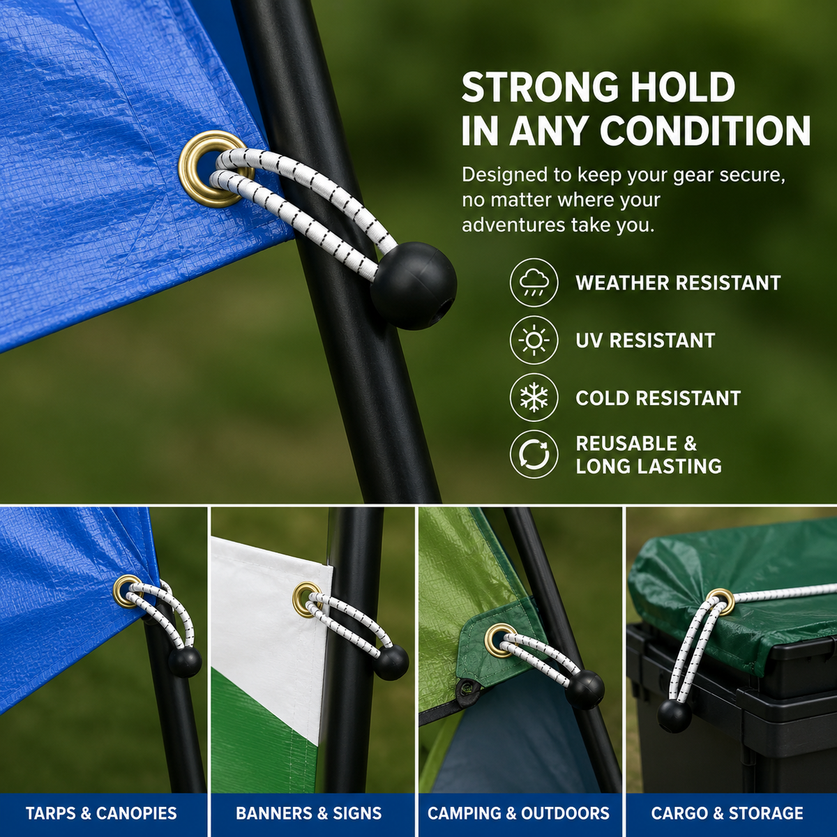 Shock Cord Ball Bungee Loops | 75mm–300mm | Black & White