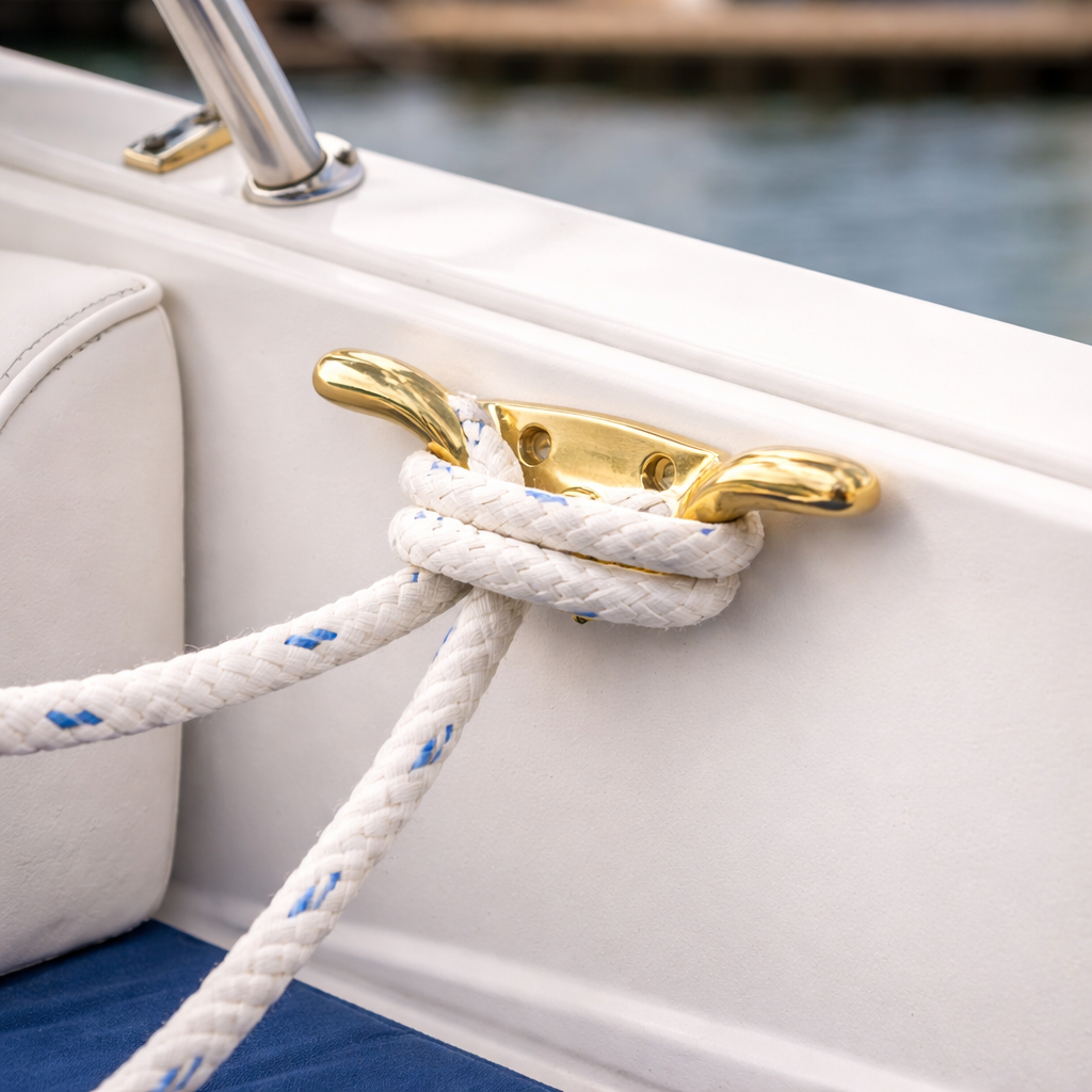 Polished Brass Cleat 63mm | Solid Brass | Rope & Cord Tie-Off Cleat