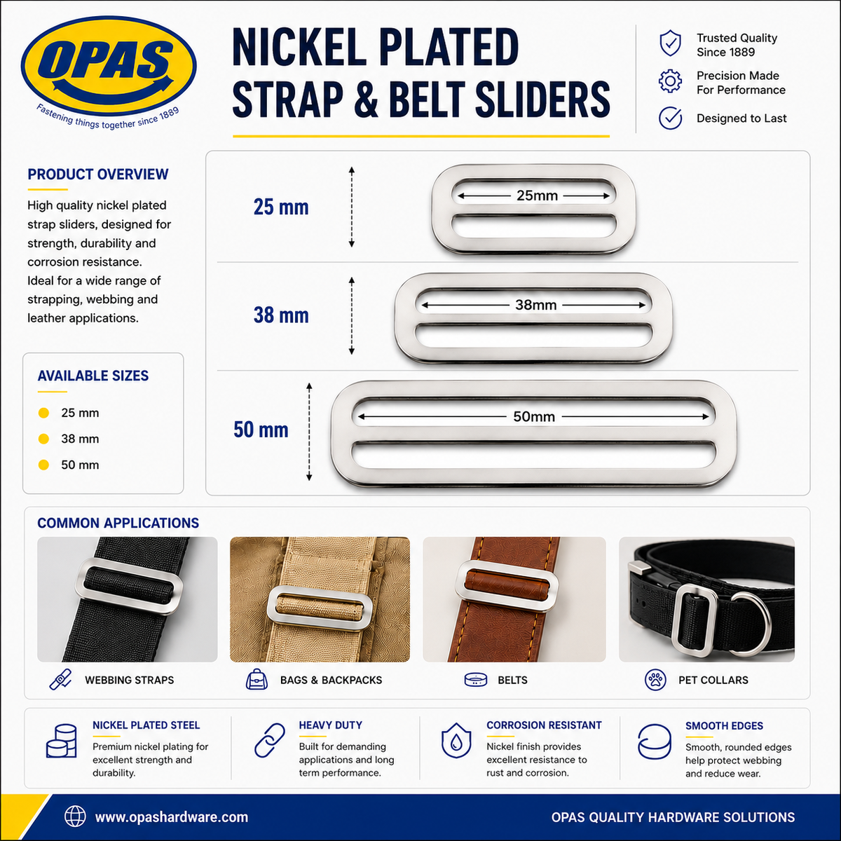 Nickel Plated Strap & Belt Slide – 25mm, 38mm & 50mm