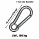 Carabiner Hook with Enclosed Eye - Tested - Anti-Snagging - AISI 316 Stainless Steel