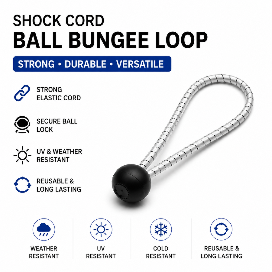 Shock Cord Ball Bungee Loops | 75mm–300mm | Black & White