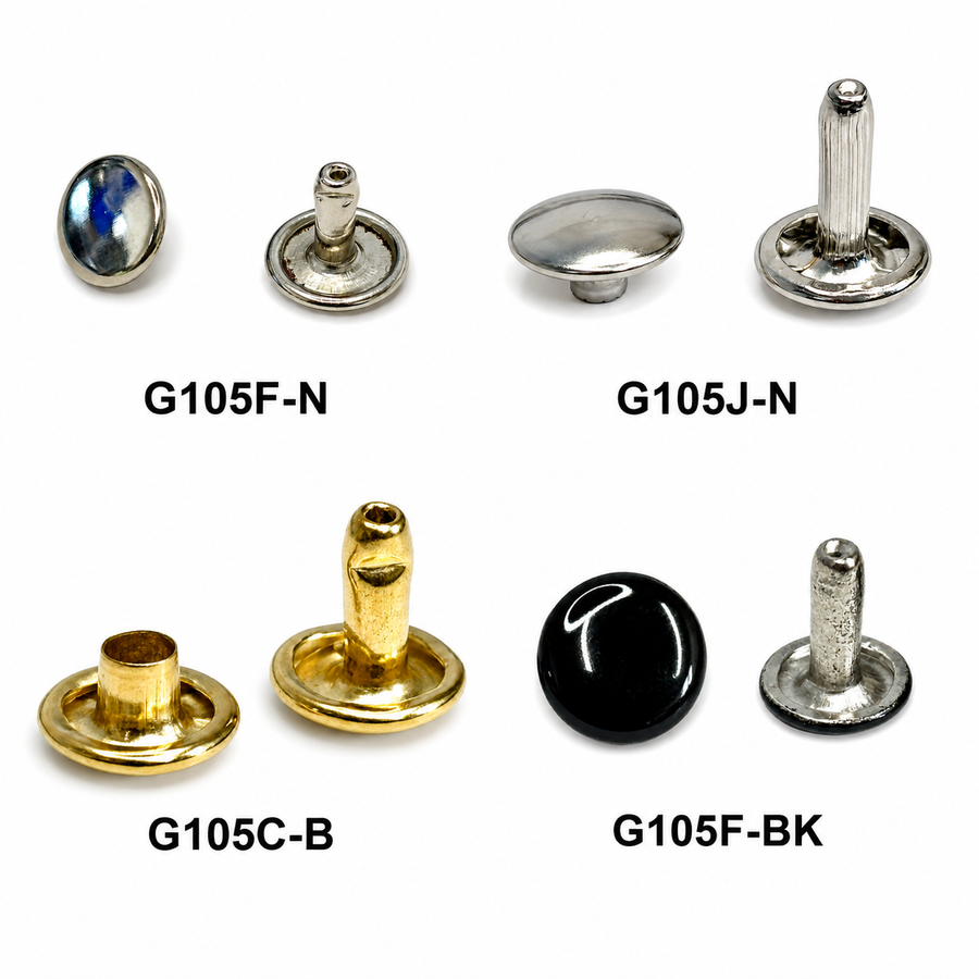 Double Domed Rivets – Brass, Nickel & Black | 3 Sizes