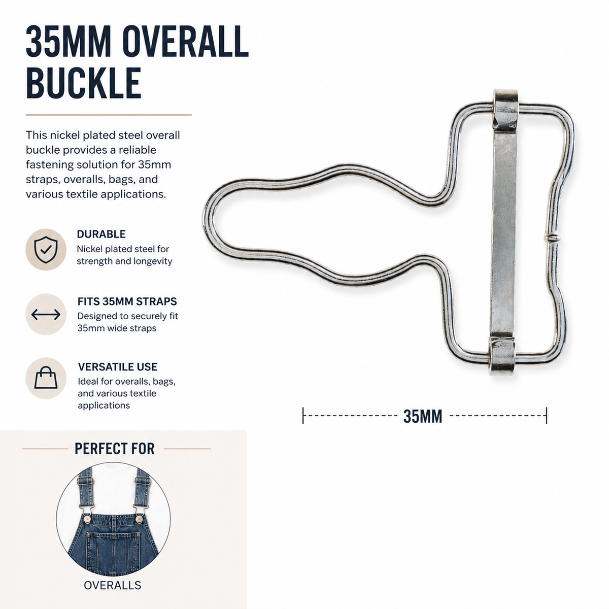 Overall Buckle - Nickel Plated Steel 35mm Strap Fastener