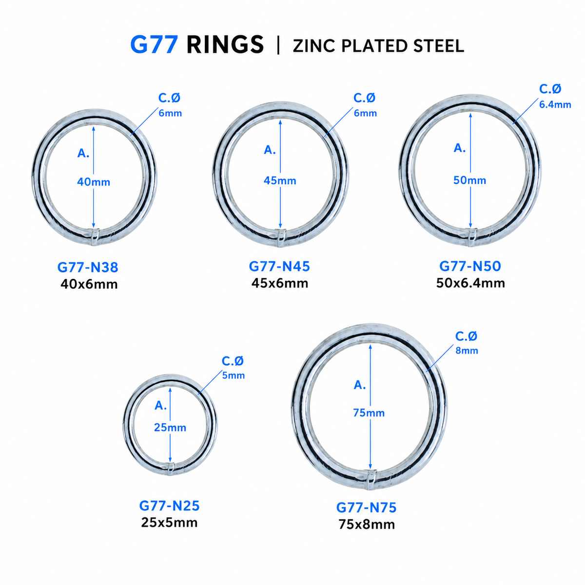 Heavy Duty Welded O Ring – Nickel Plated Steel | 25mm to 75mm
