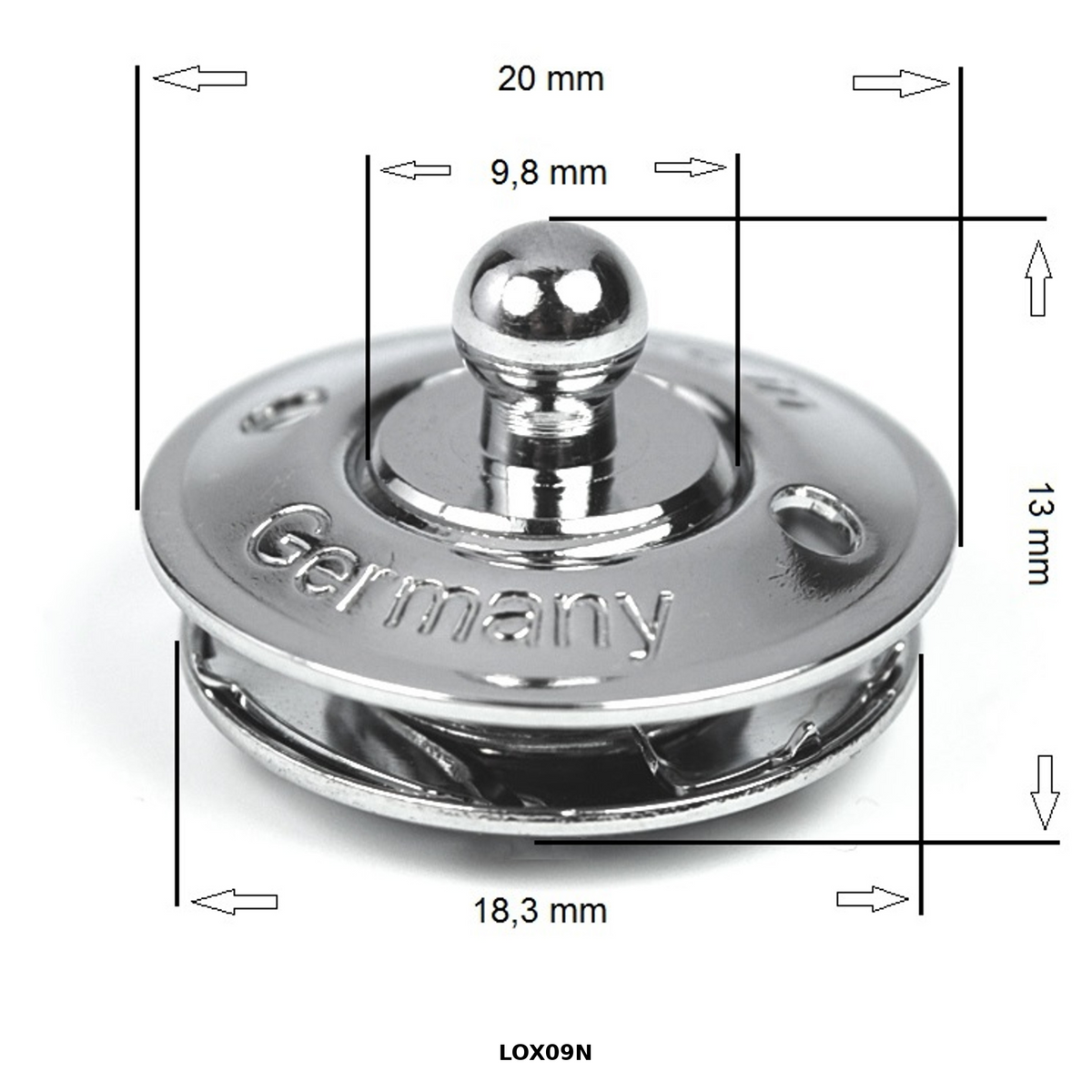LOXX® Snap fastener lower part for fabric - Nickel (LOX09N, LOX10N)