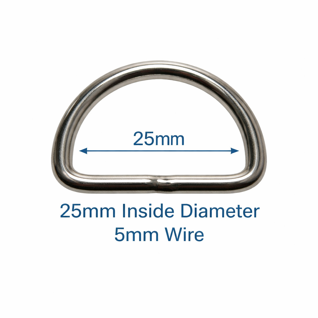 Welded Stainless Steel 'D' Ring - Multiple Sizes Available