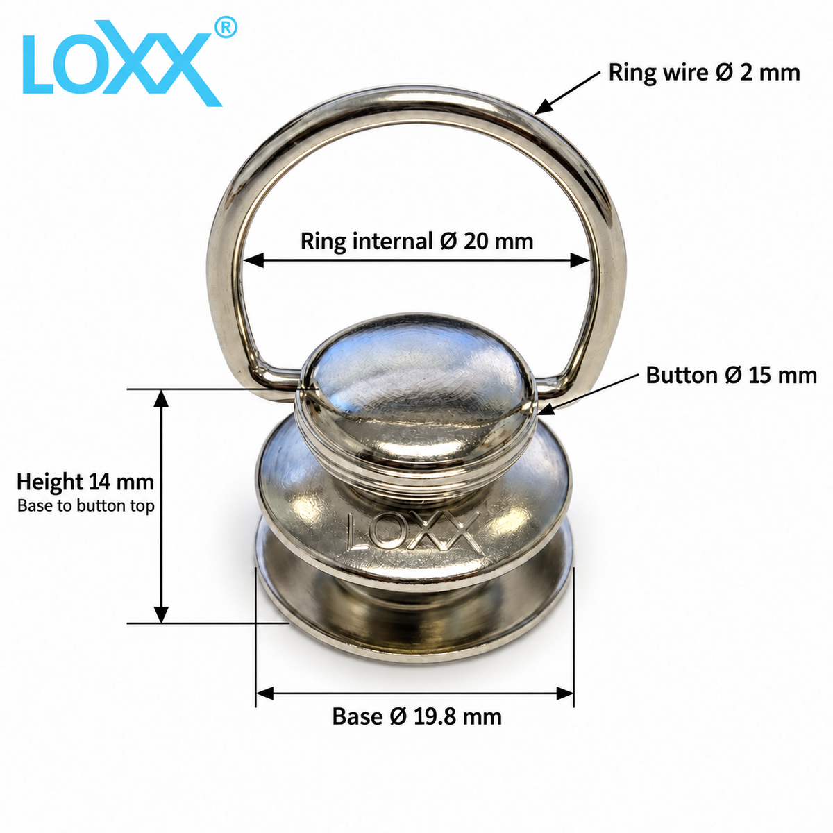 LOXX® Ring Top Button &amp; Long (+1 mm) Locking Washer – Nickel-Plated Brass – LOX08N