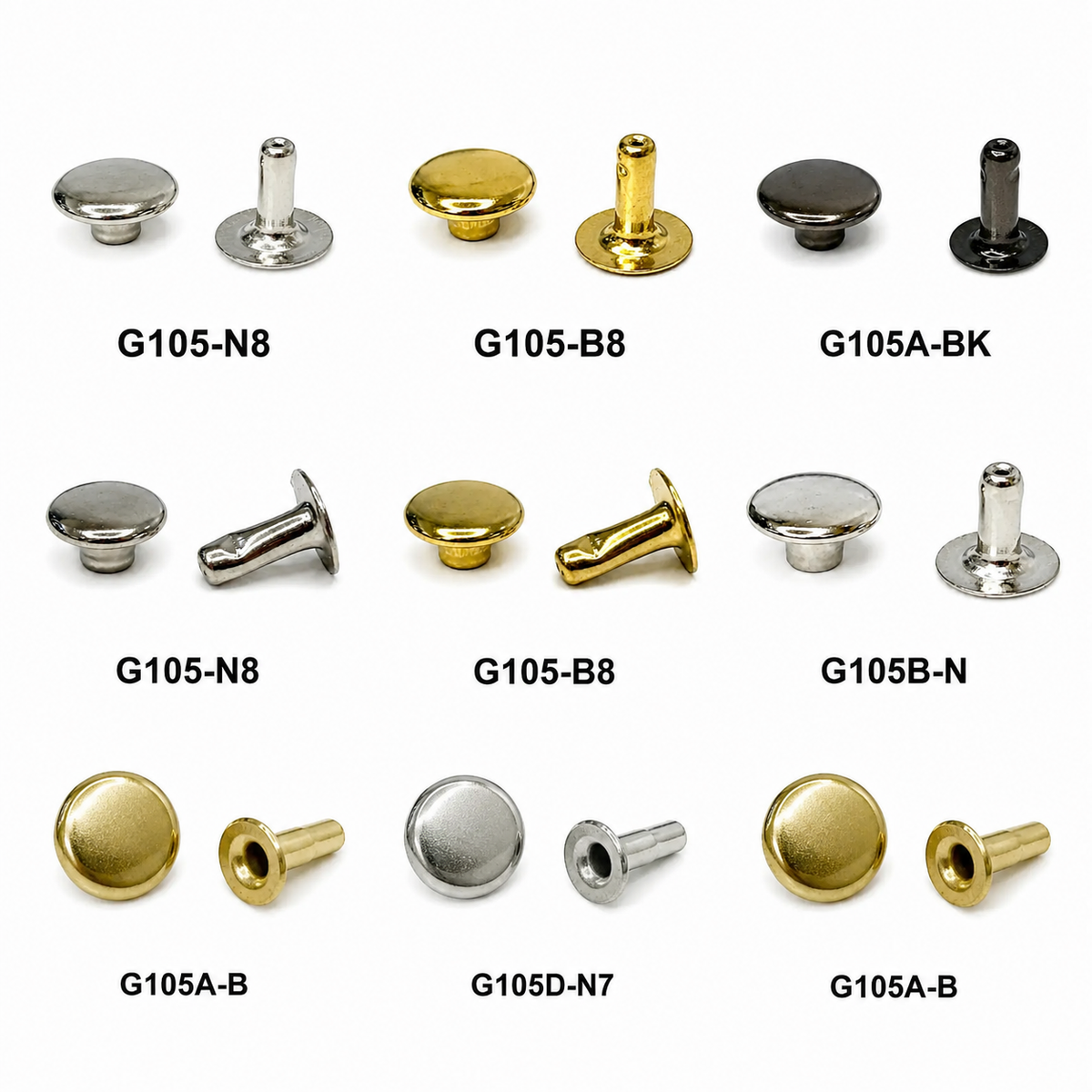 Single Domed Rivets – Brass, Nickel & Black | 5 Sizes