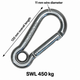 Carabiner Hook with Enclosed Eye - Tested - Anti-Snagging - AISI 316 Stainless Steel