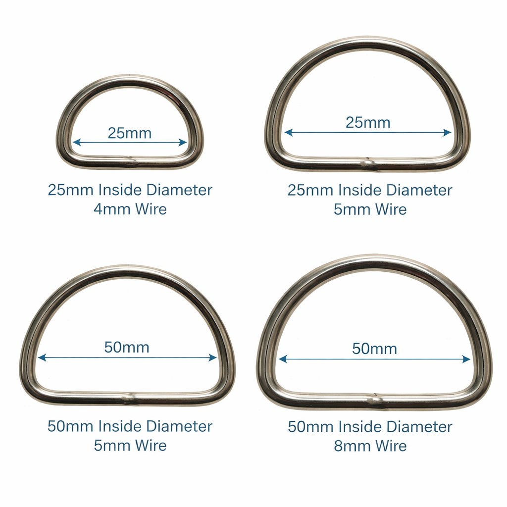 Welded Stainless Steel 'D' Ring - Multiple Sizes Available