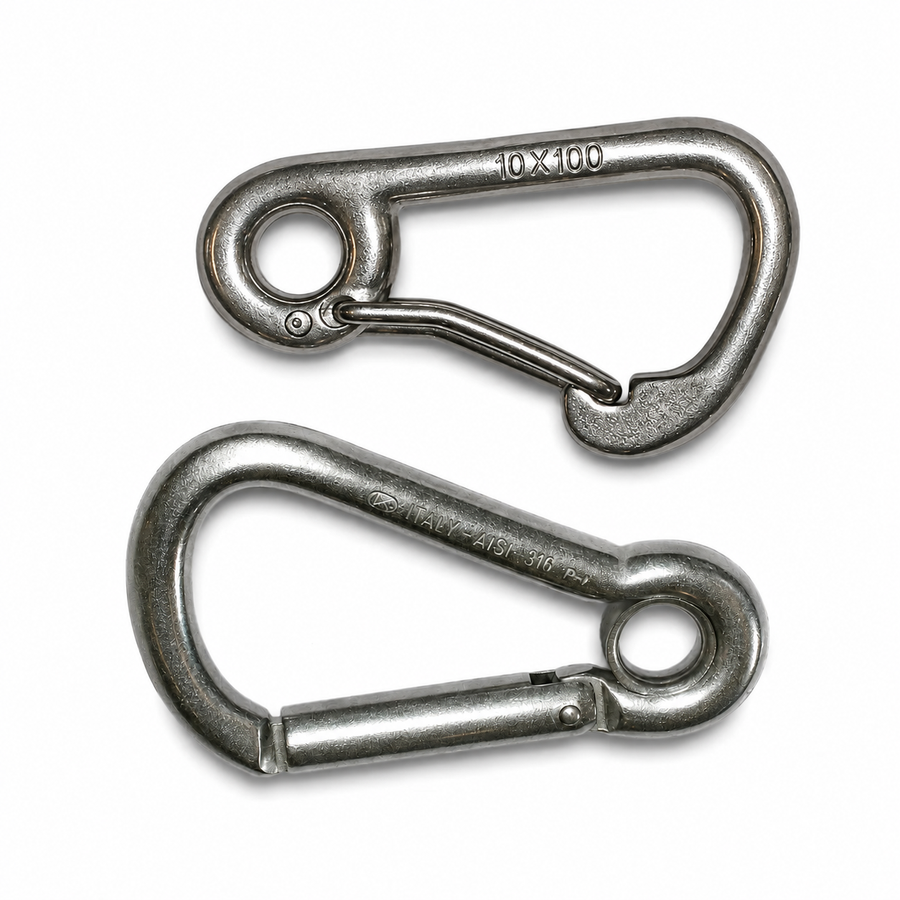 Asymmetric Carabiner Hook with Eye – Stainless Steel AISI316 | 100mm