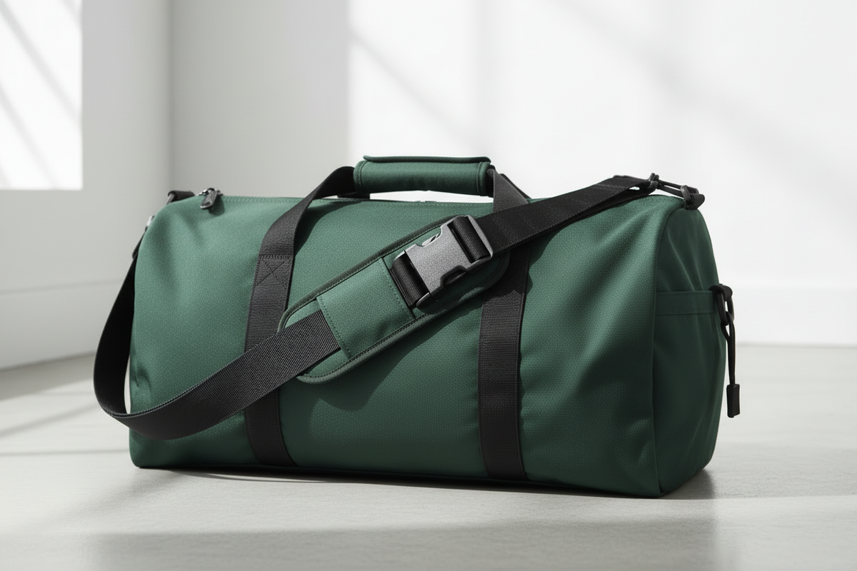 Black Side Release Buckle on Green Duffel Bag