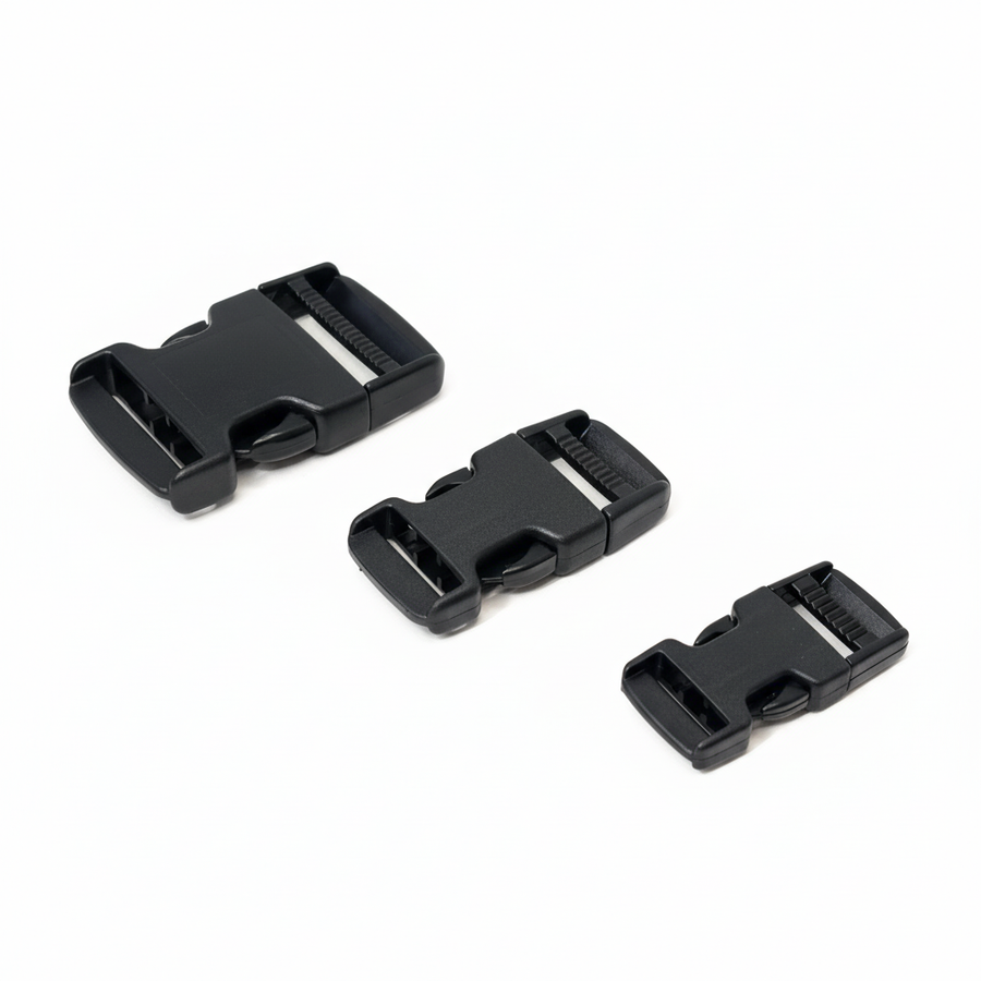 Black Side Release Buckles 3 Sizes Brilliant White Background