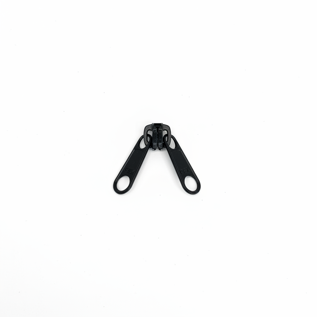Black zip slider with white background