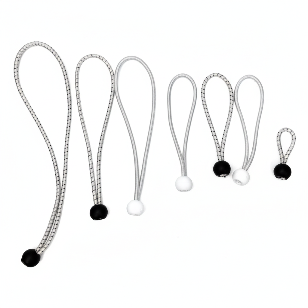 Bungee ball cords on white background 1:1