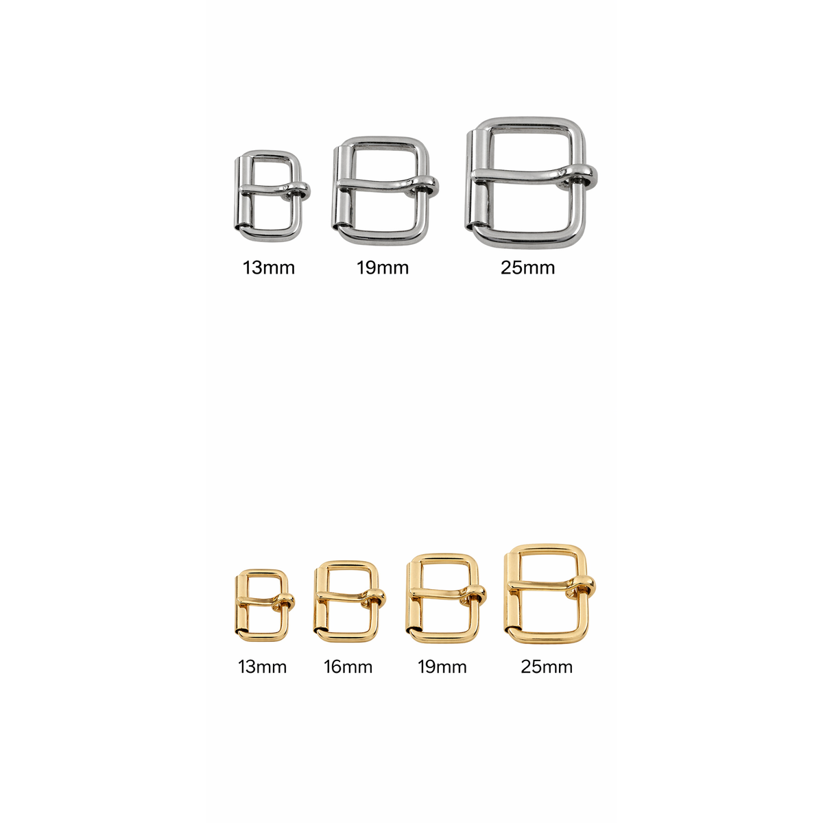 Single Roller Buckle | Steel | Electro Brass & Nickel Plated | 13mm–25mm