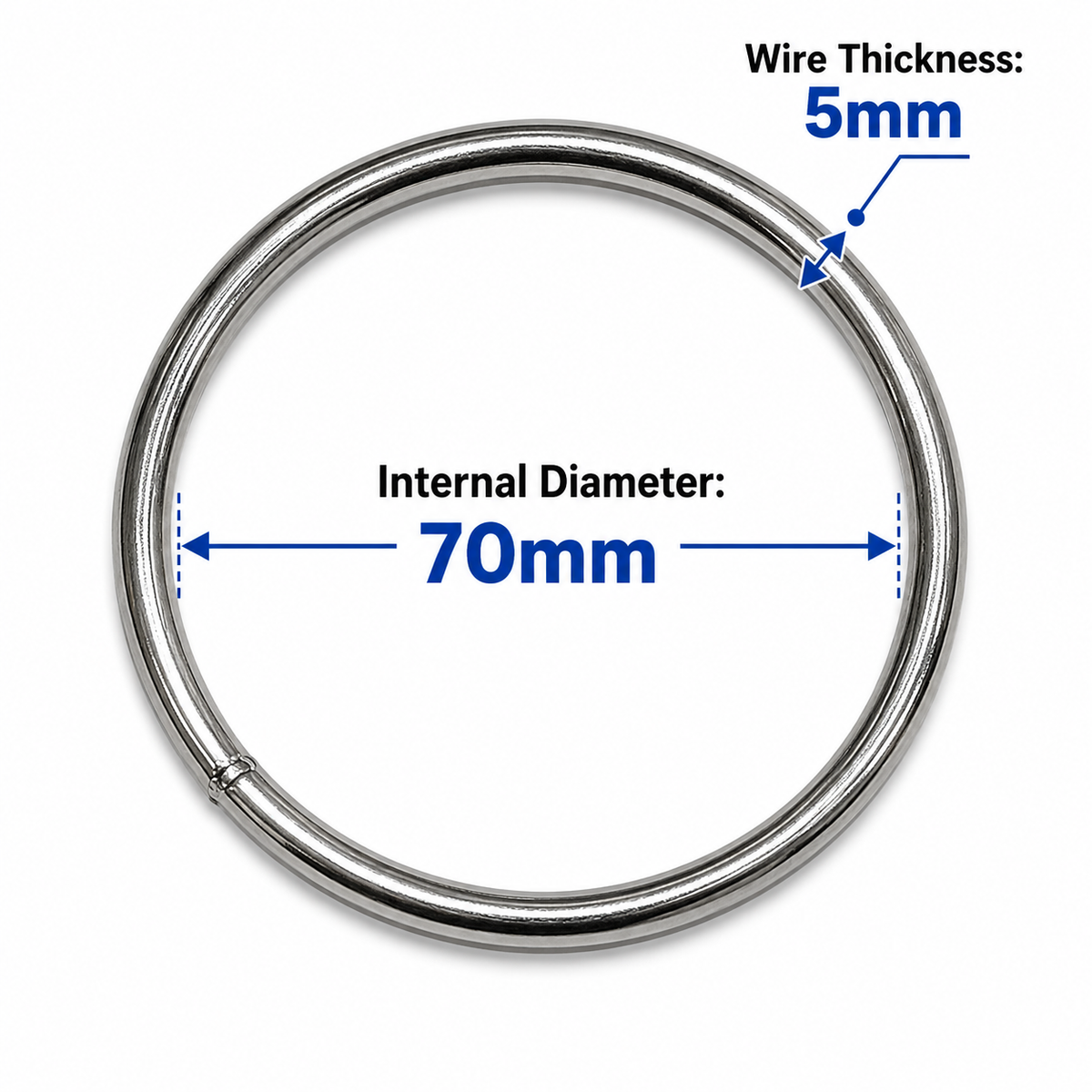 Welded Steel Ring 70mm | Zinc Plated | 5mm Wire | Heavy Duty O Ring