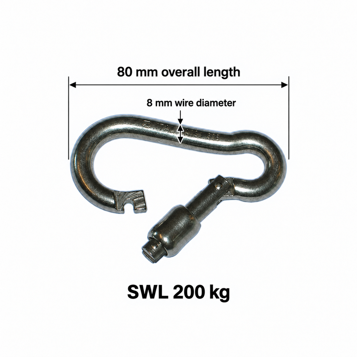 Carabiner Hook Tested - Open Eye - Anti-Snagging - 200kg SWL