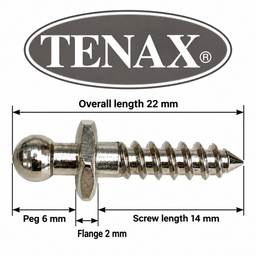 TENAX® Standard Wood Screw Stud – Nickel-Plated Brass, 22 mm Overall Length