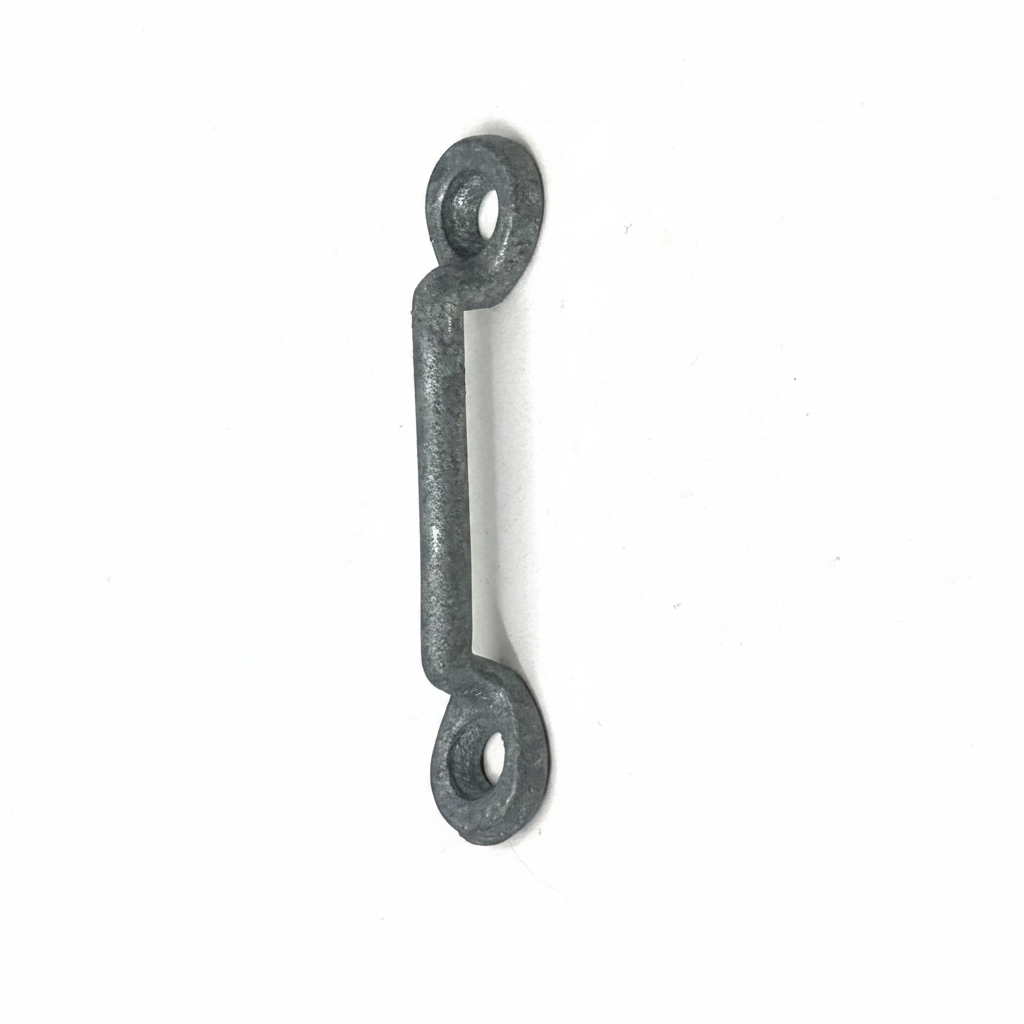Single galvanised steel rope guide fairlead on brilliant white background
