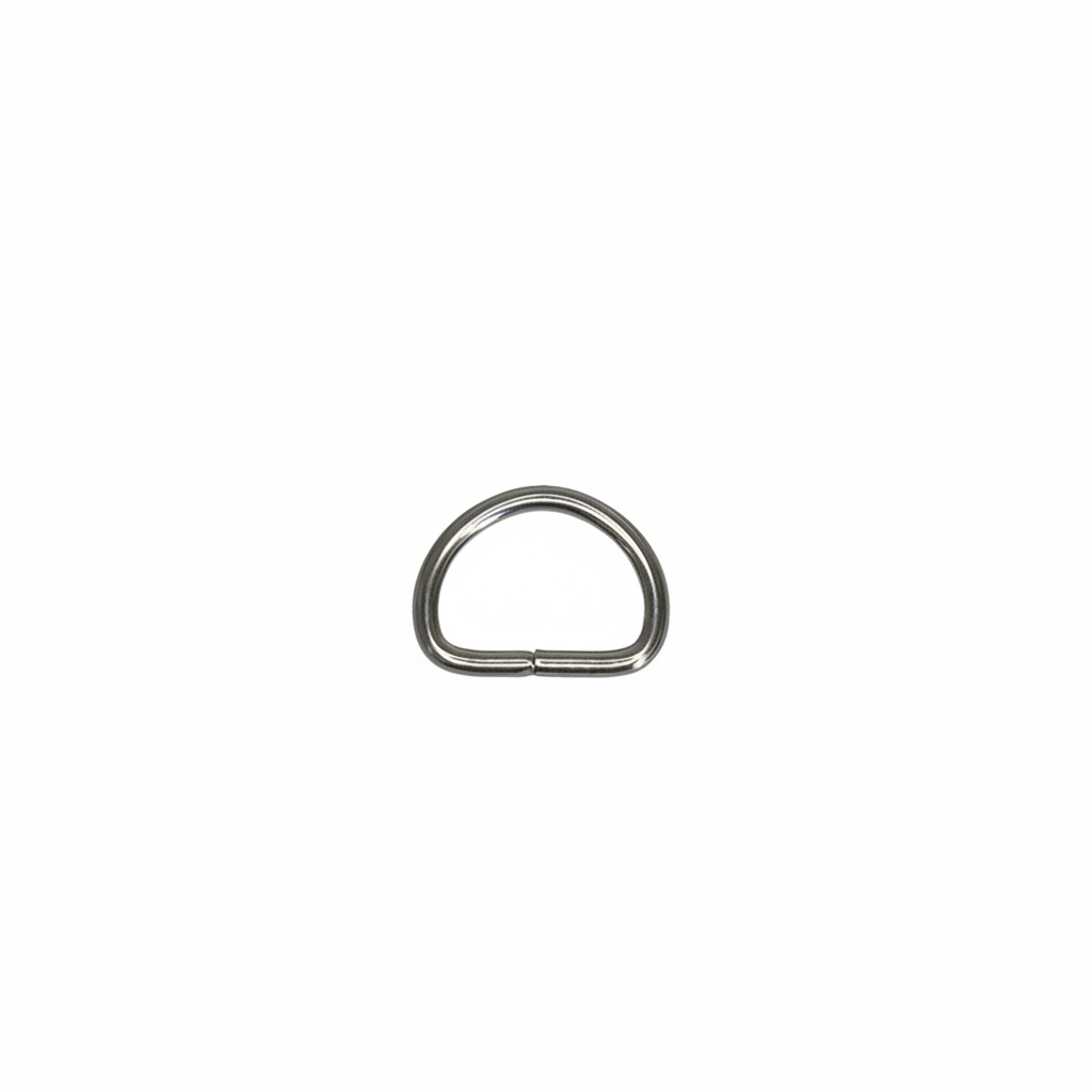 Silver nickel D-ring on brilliant white background