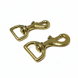Solid brass swivel snap hooks with square eye on brilliant white background