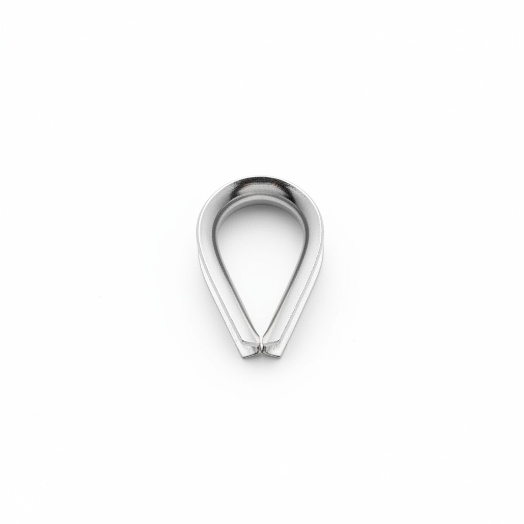 Stainless steel wire rope thimble on brilliant white background