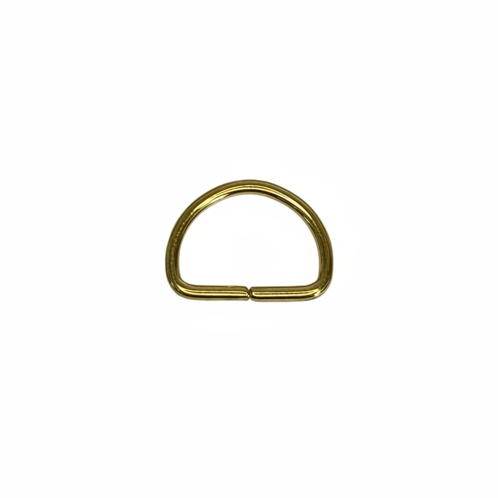 Brass gold D-ring on brilliant white background