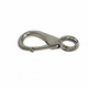 Single large stainless steel fixed eye snap hook on brilliant white background