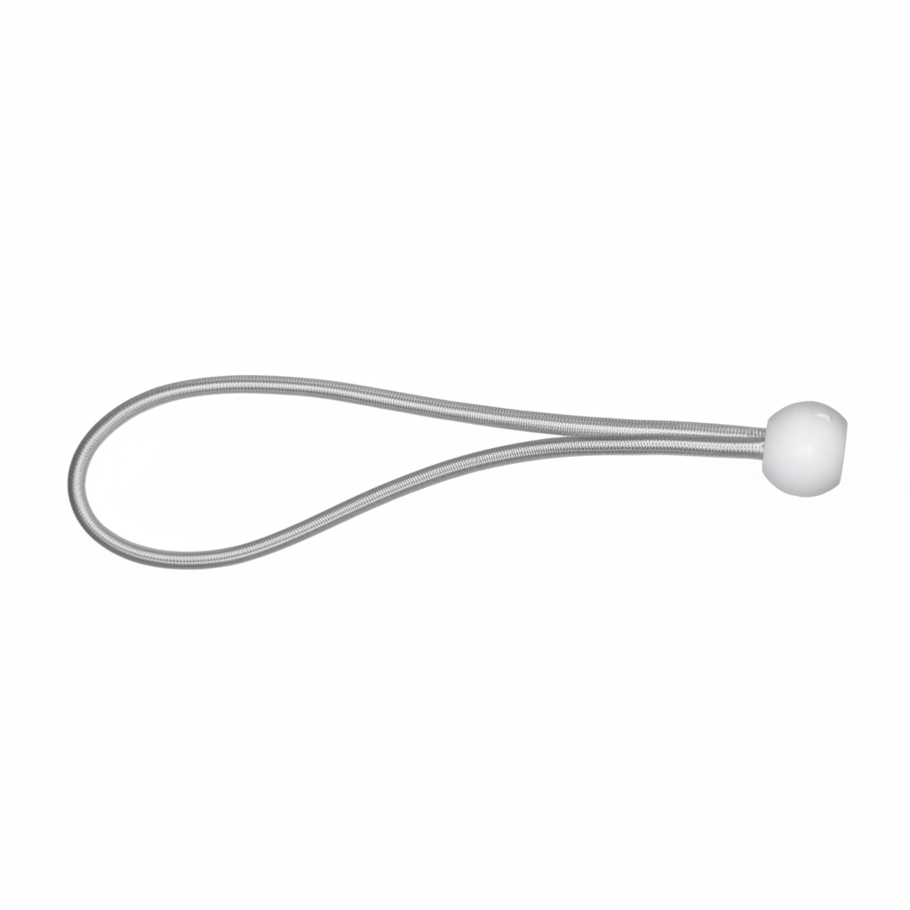 White ball bungee cord centred on brilliant white background
