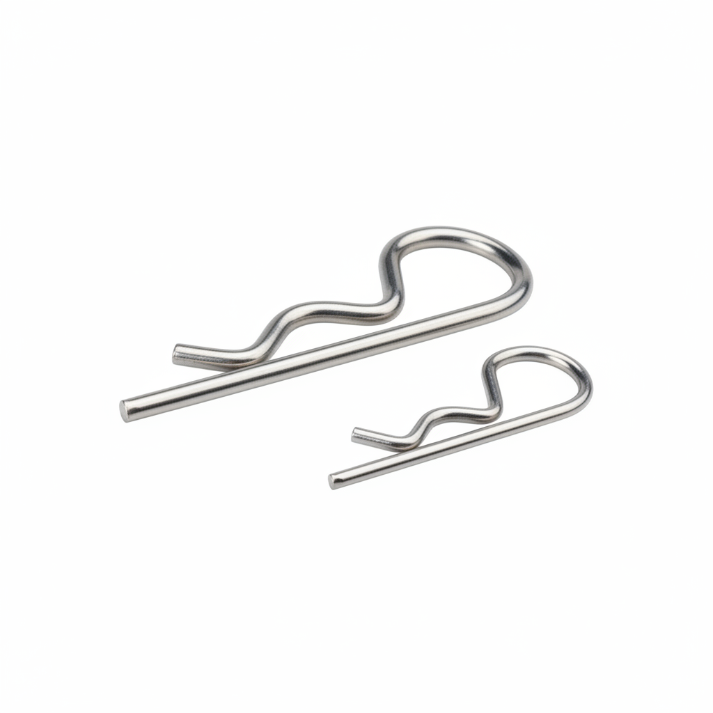 Stainless steel R-clips hairpin cotter pins on white background