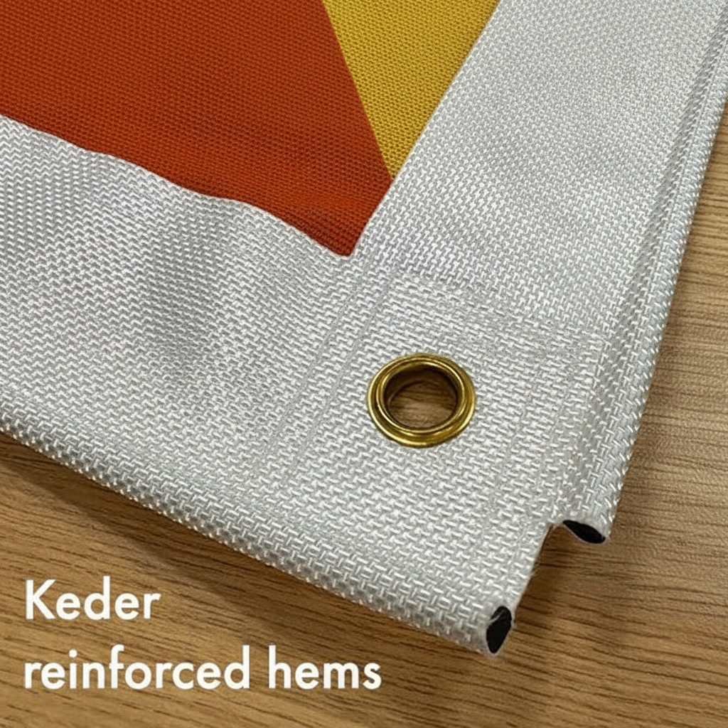 Canvas fabric with brass eyelet and keder reinforced hem detail
