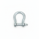 Galvanised steel bow shackle with screw pin front view on brilliant white background