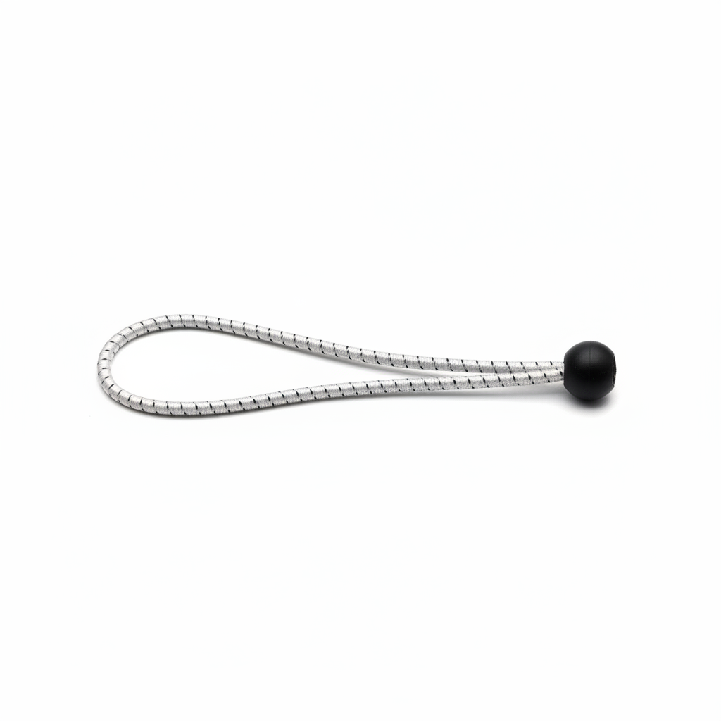 Ball bungee cord centred on brilliant white background