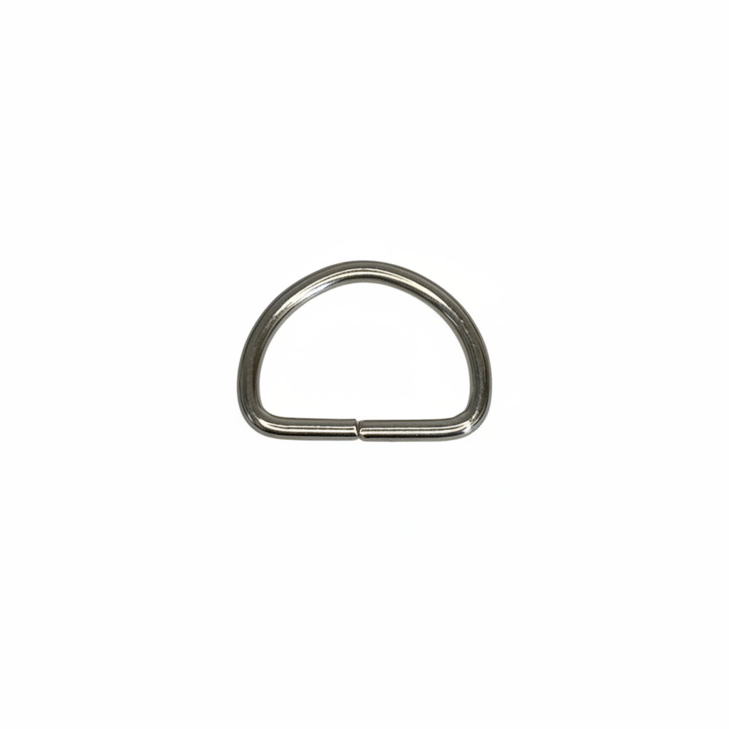 Silver nickel D-ring on brilliant white background