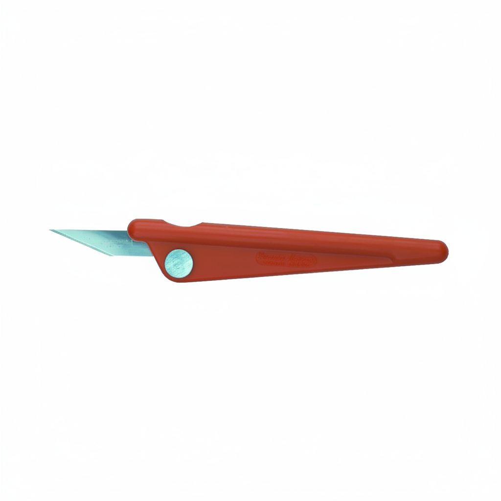 Swann Morton craft tool knife with red handle and angled steel blade