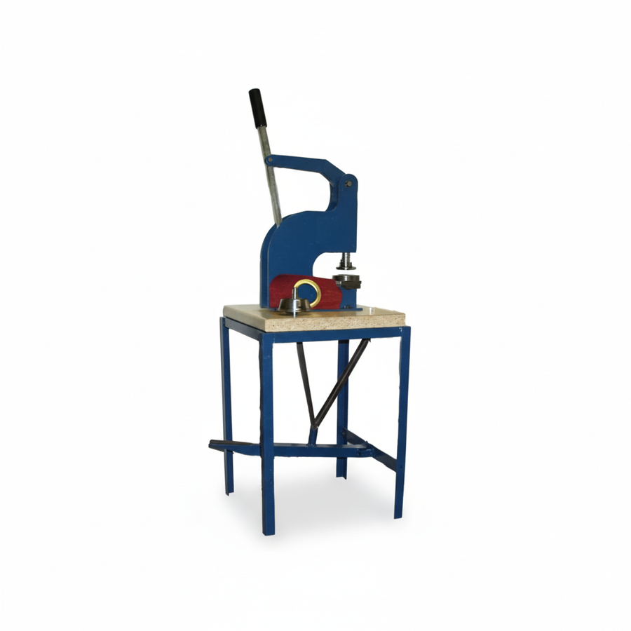 Heavy duty bench mounted eyelet press on white background