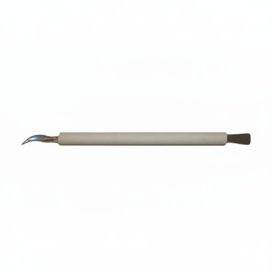 Leathercraft modelling tool with pointed and spatula tips on white background