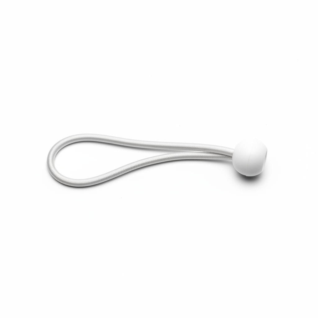 White ball bungee cord centred on brilliant white background