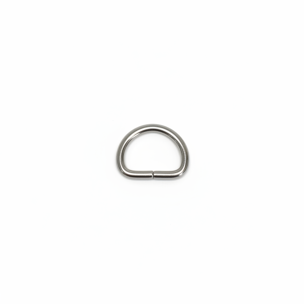 Small silver nickel D-ring on brilliant white background