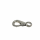 Single small stainless steel fixed eye snap hook on brilliant white background