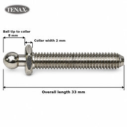 TENAX® Threaded Ball Stud – Nickel-Plated Brass, 24mm Overall Length