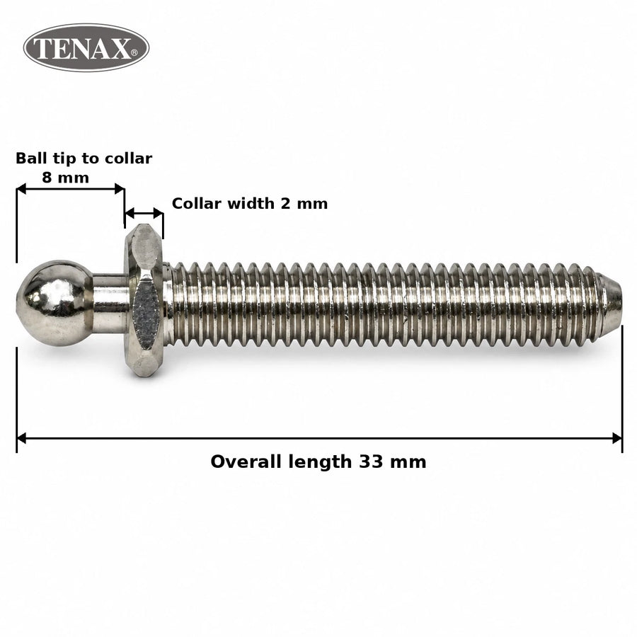 TENAX® Threaded Ball Stud – Nickel-Plated Brass, 24mm Overall Length