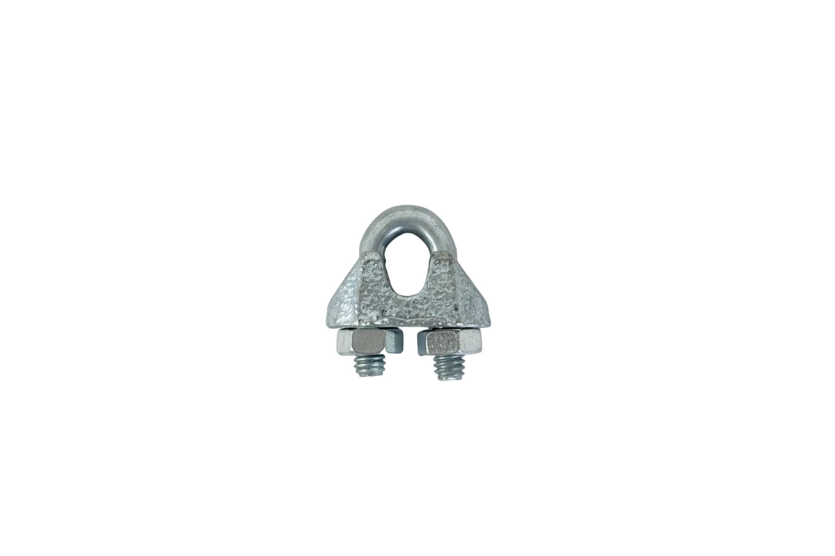 Wire rope clip fitted to frame
